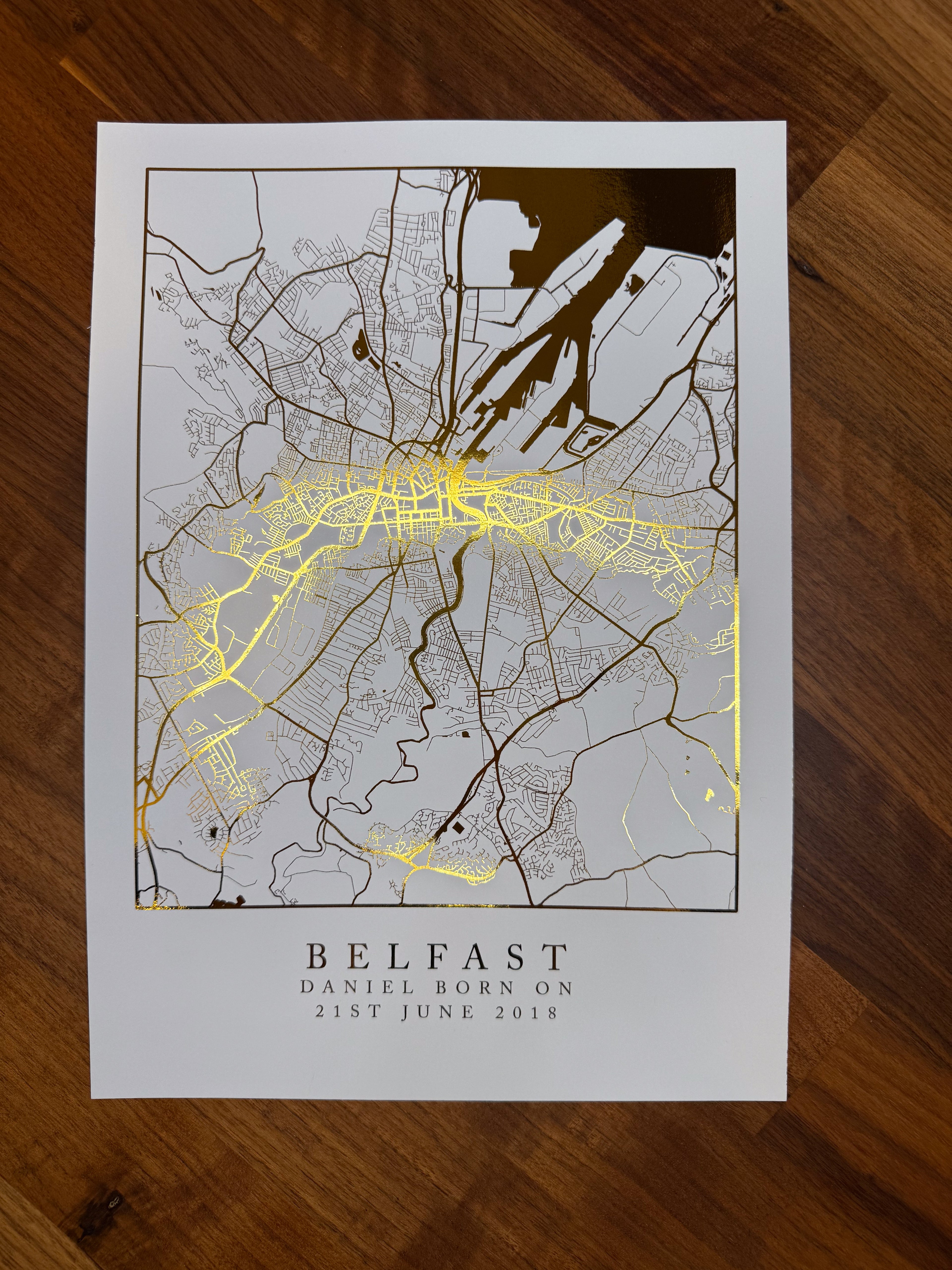 Map foil Print - Foiled Map Print / Engagement / Wedding Gift / New Home / Personalised Map / Customised Map