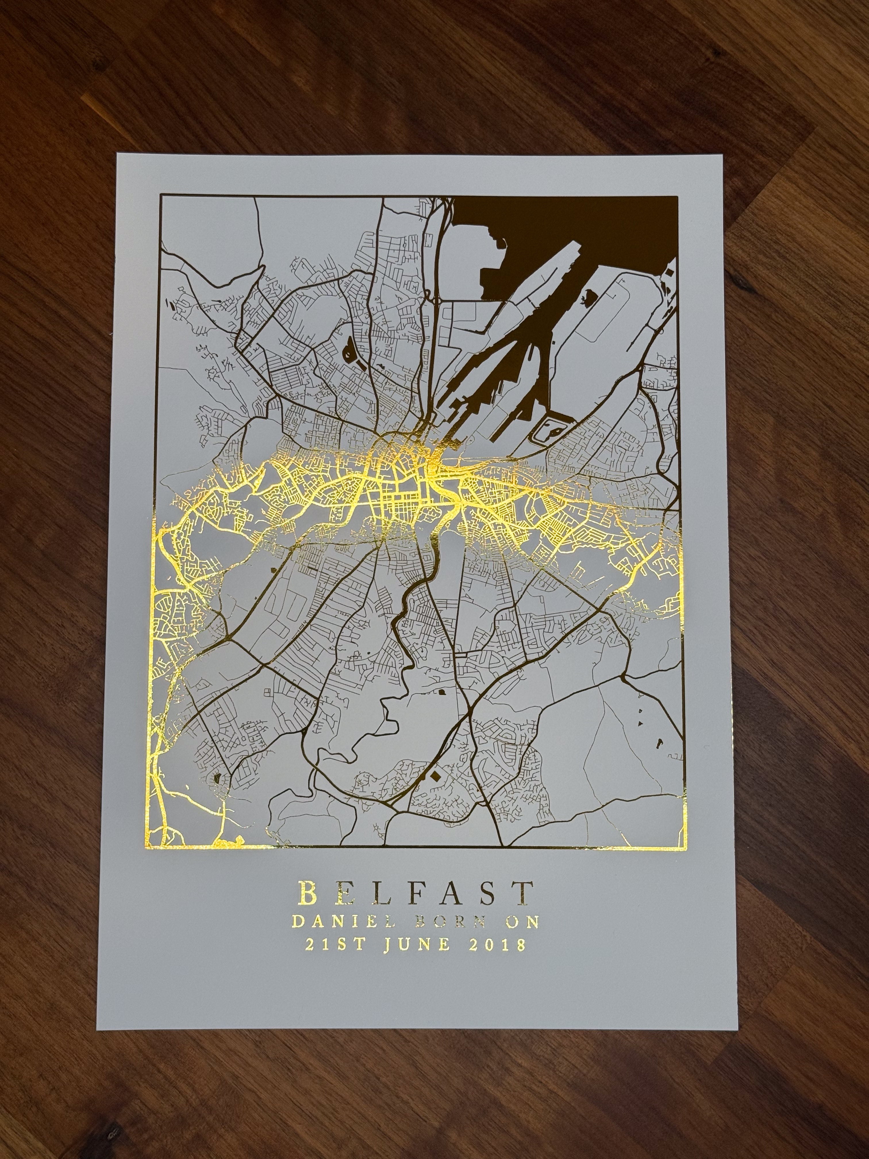 Map foil Print - Foiled Map Print / Engagement / Wedding Gift / New Home / Personalised Map / Customised Map