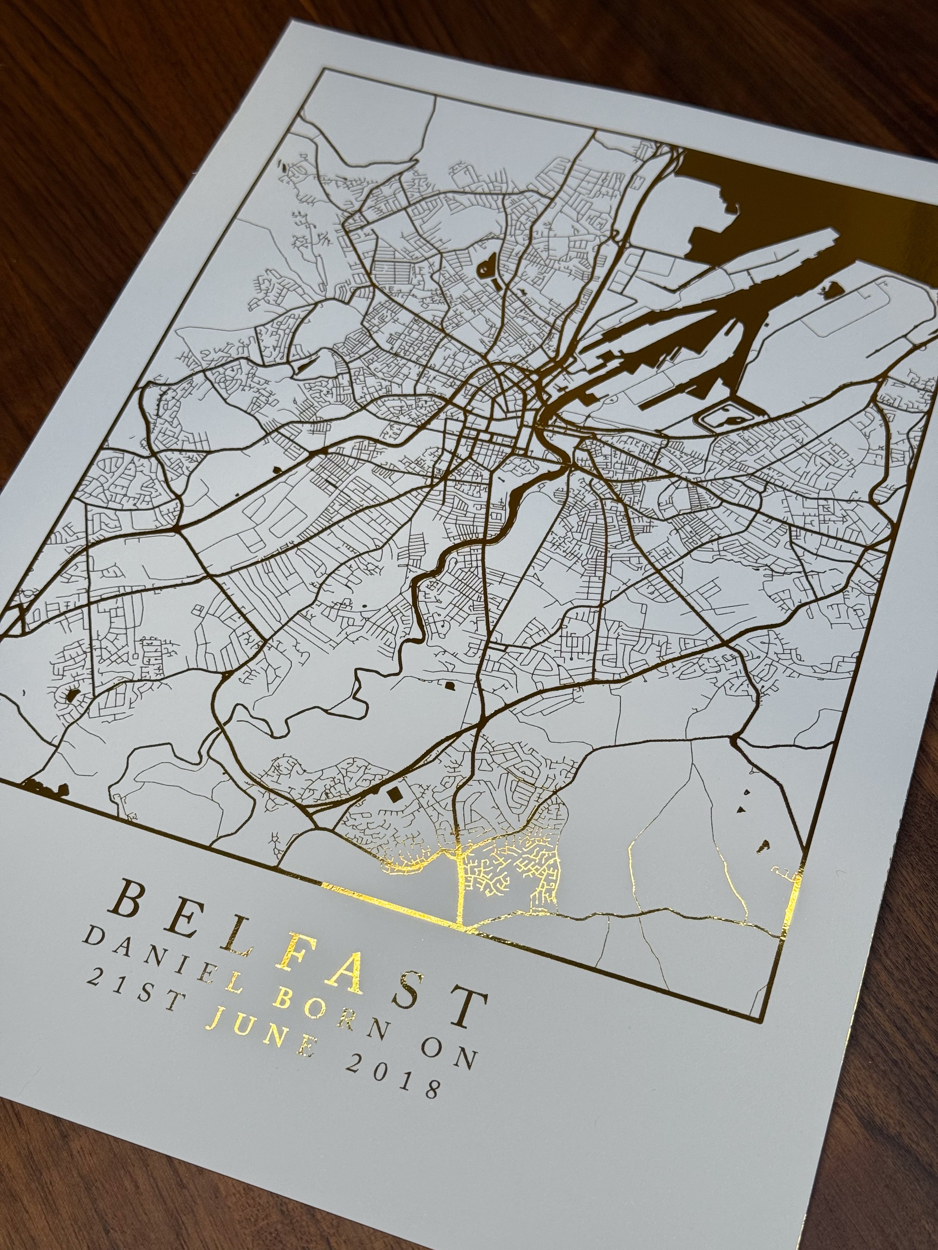 Map foil Print - Foiled Map Print / Engagement / Wedding Gift / New Home / Personalised Map / Customised Map