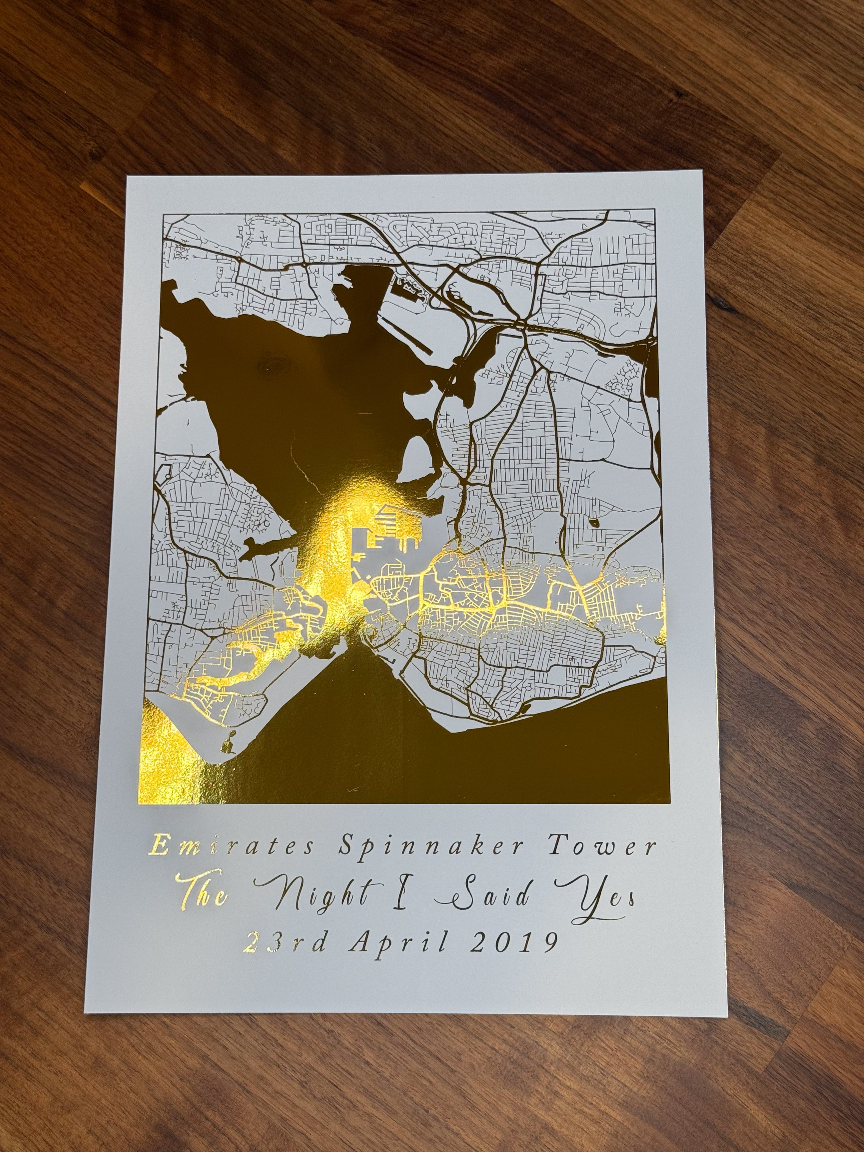 Map foil Print - Foiled Map Print / Engagement / Wedding Gift / New Home / Personalised Map / Customised Map