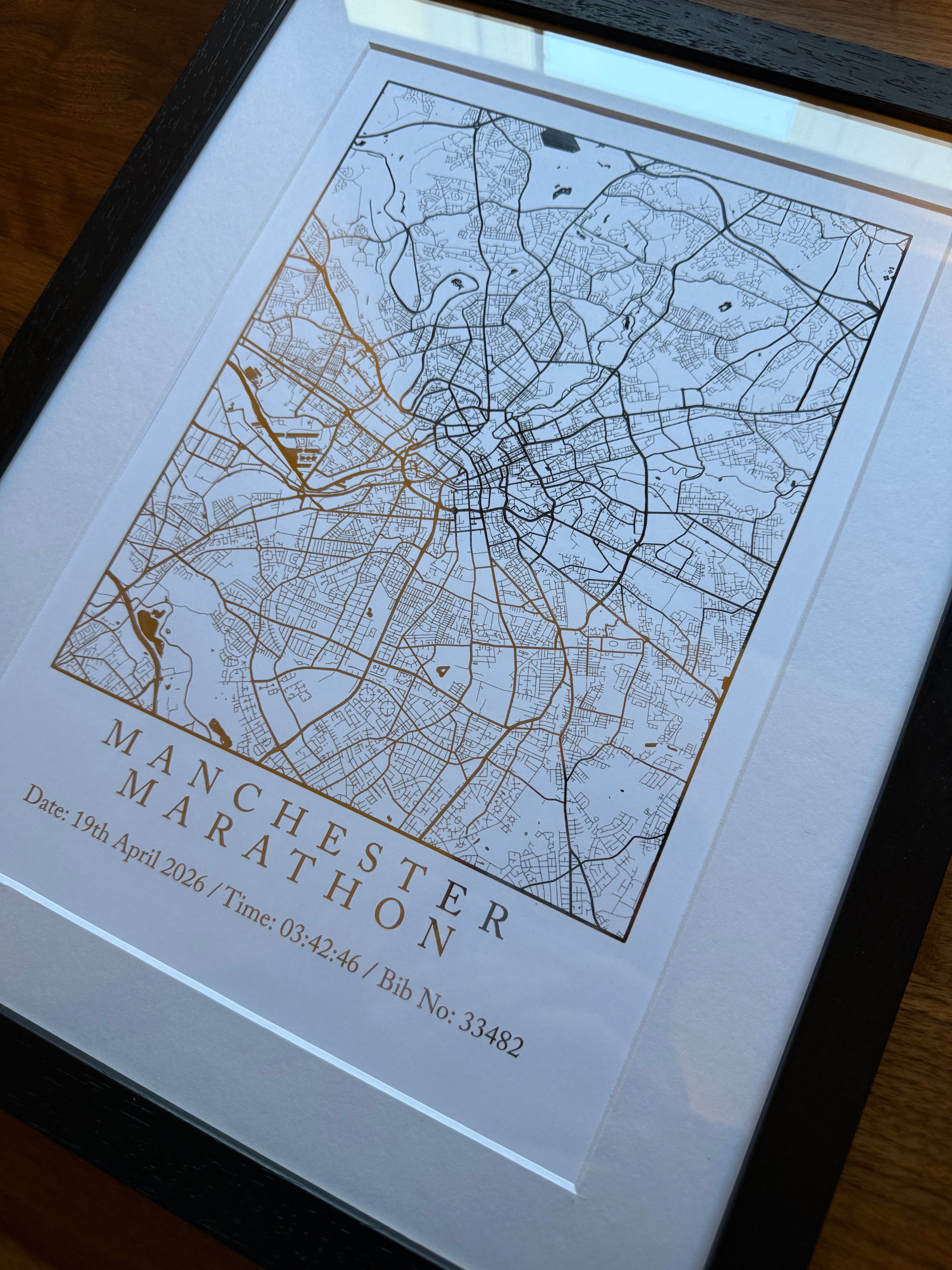 Marathon Foiled Map Print and Frame
