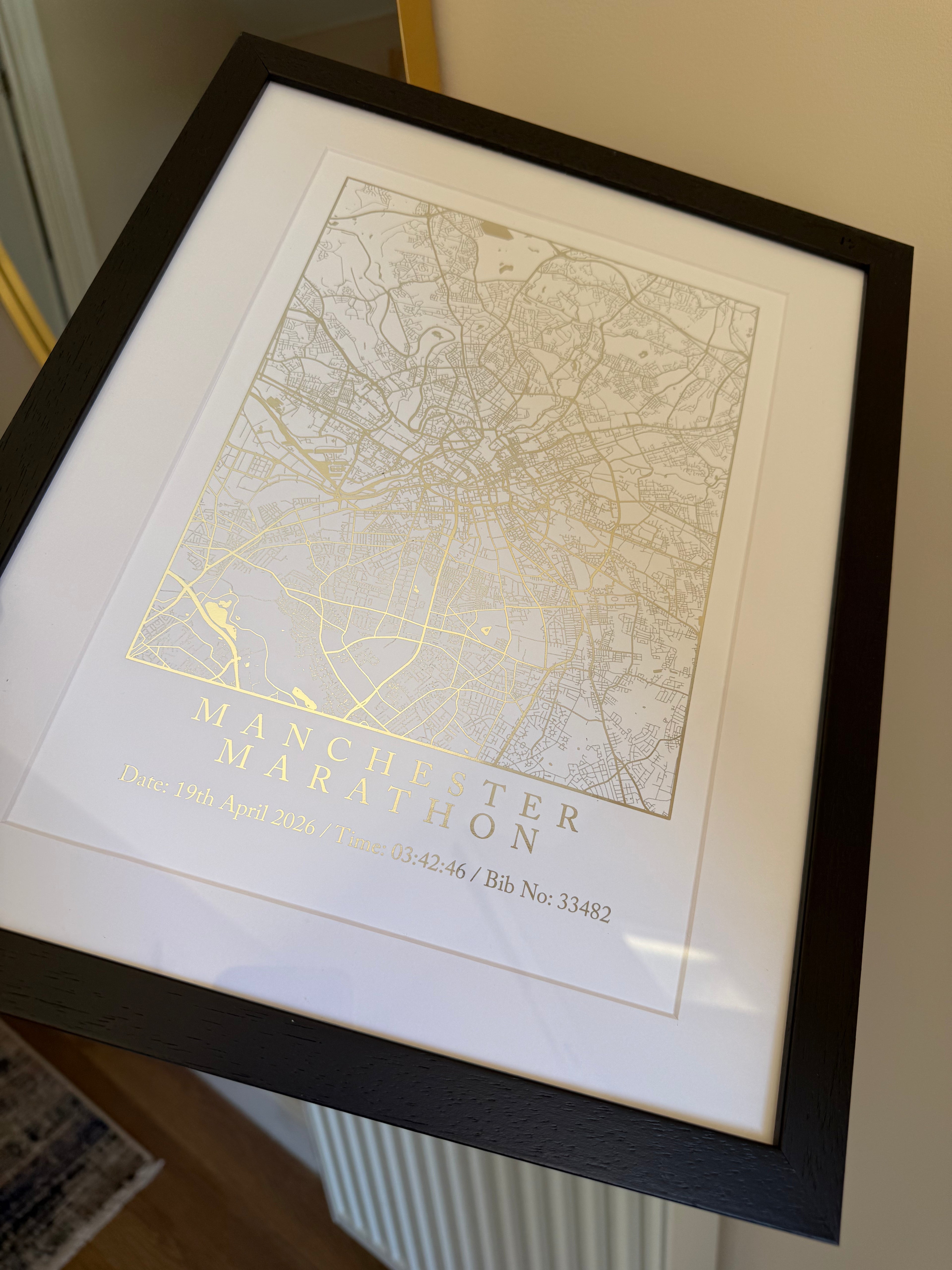 Marathon Foiled Map Print and Frame