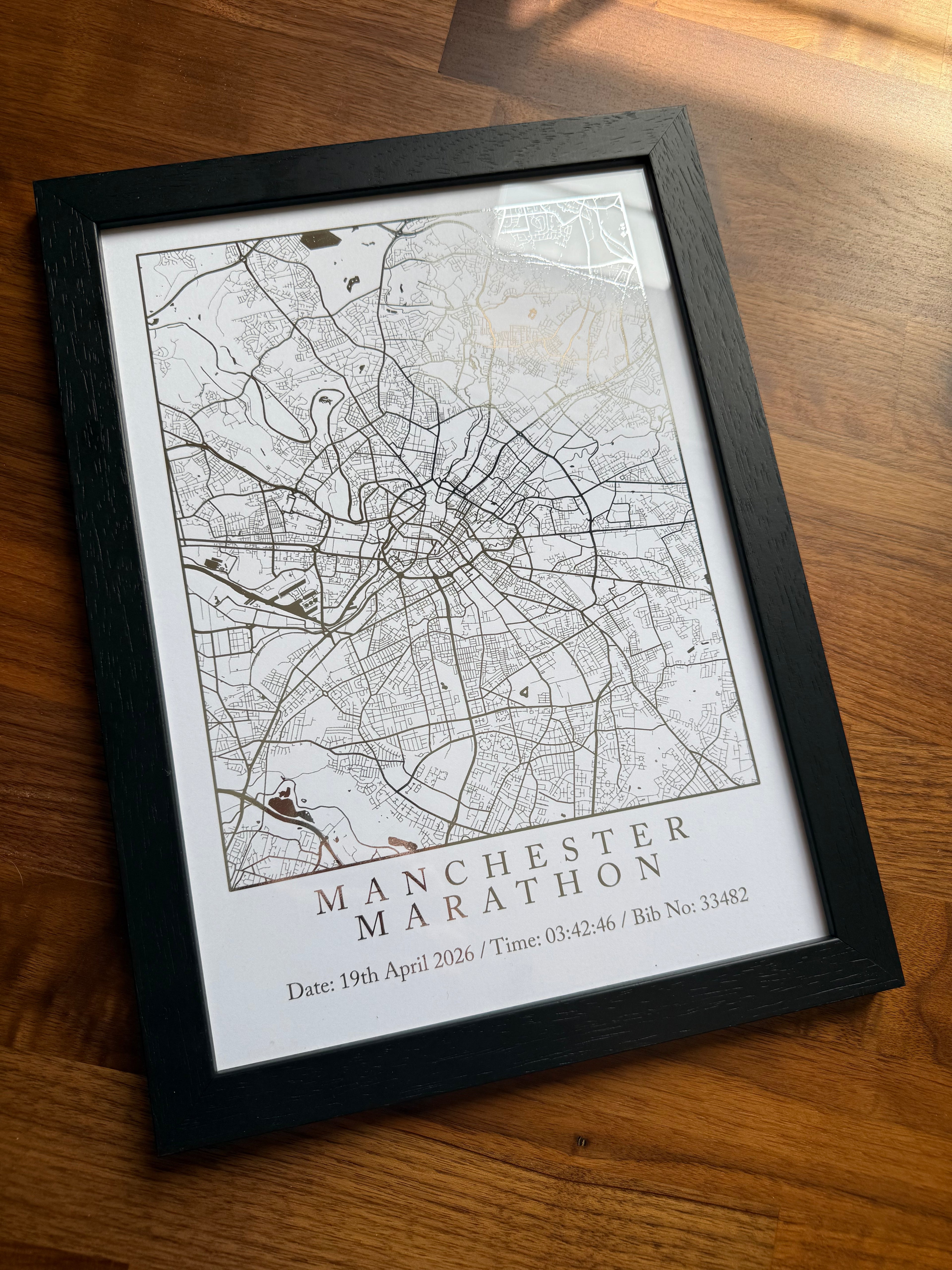 Marathon Foiled Map Print and Frame