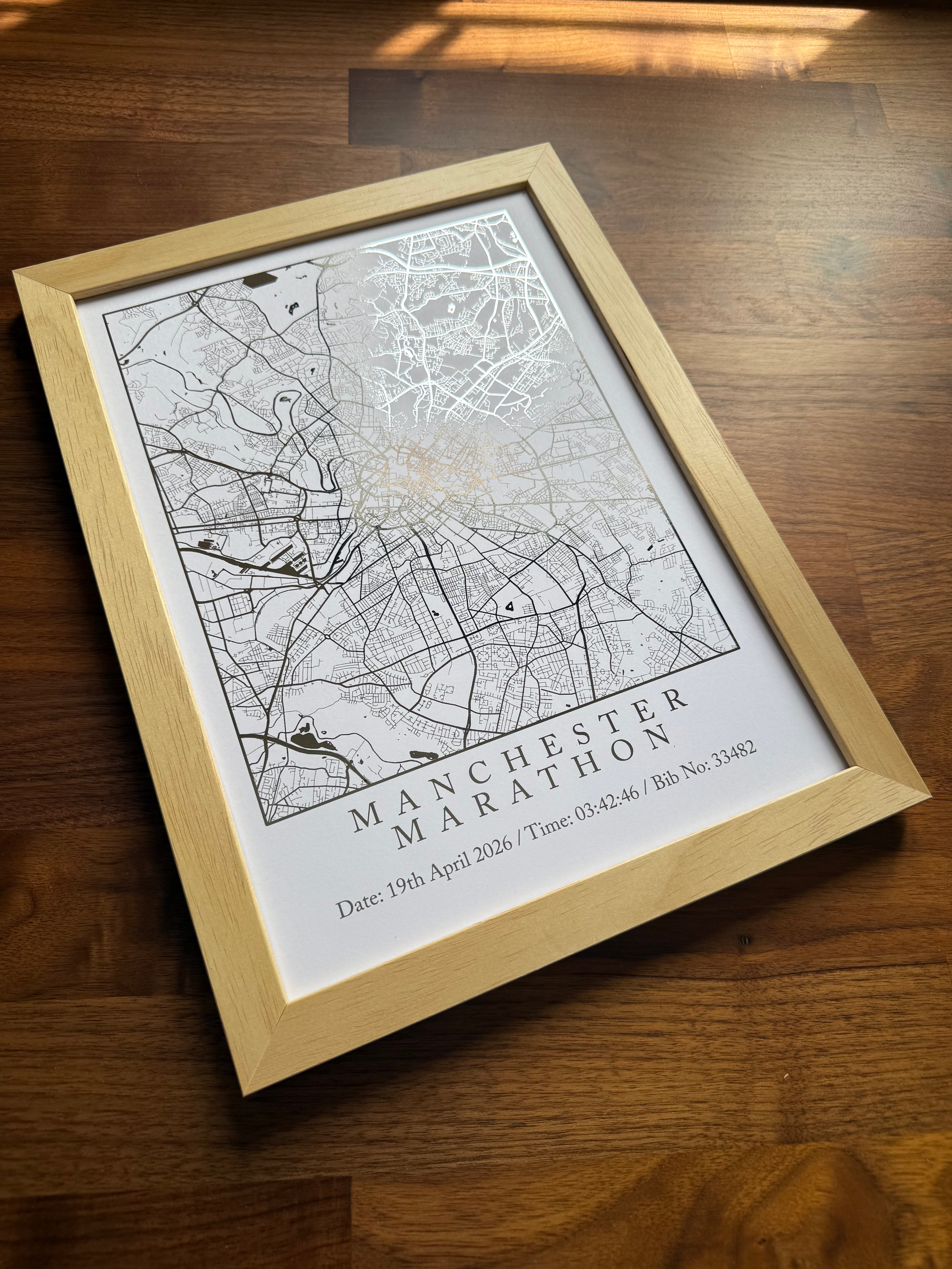 Marathon Foiled Map Print and Frame